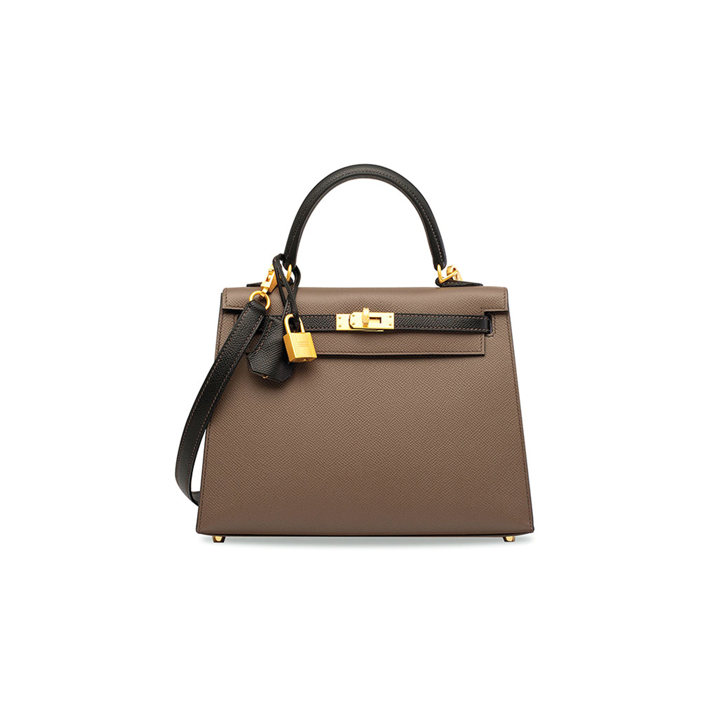 H**mes black epsom leather sellier kelly 25 with brushed gold hardware (25*17*7cm)